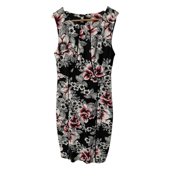 Metaphor Womens Sleeveless‎ Pencil Dress Black White Pink Floral Medium Soft - Picture 1 of 5